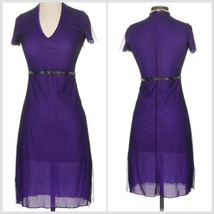 Vivienne Tam Vintage Dress Size XS Purple Mesh Beaded Embellished 90s Y2K